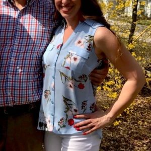 Women’s Light Blue Floral Print Blouse